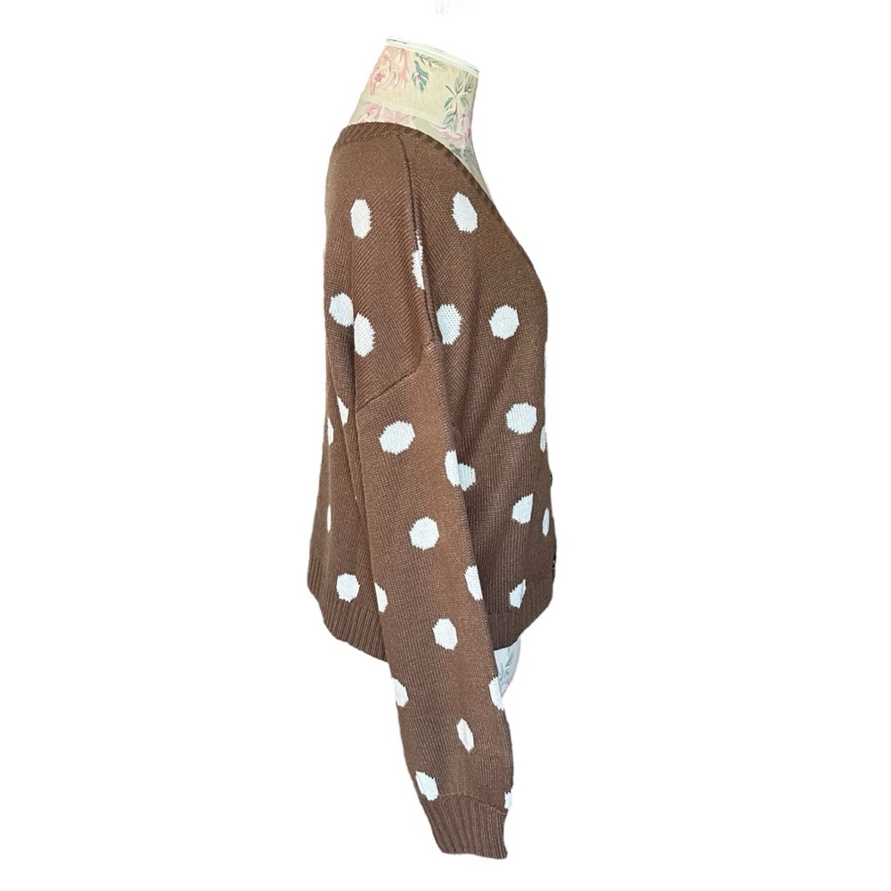 Blu Pepper Brown & White Polka Dot Cardigan – Size Medium - Picture 5 of 9
